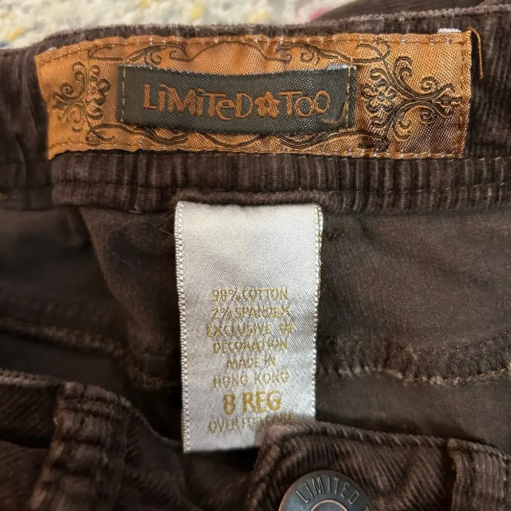 Vintage Y2K Limited Too Brown Corduroy Low Rise Bootcut Pants Girls Size 8